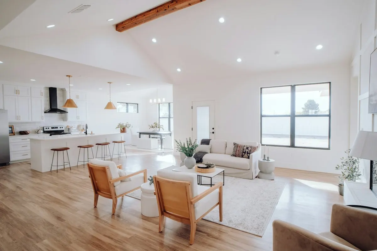 Bright open-plan living room and kitchen in a home