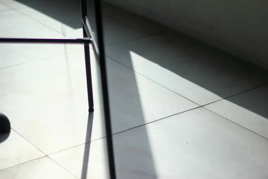 Large-format tile floor in natural light